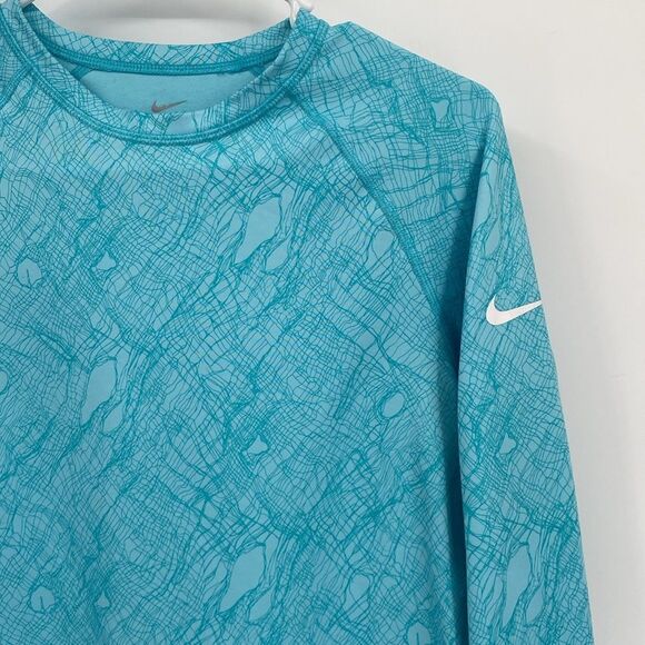 Nike Pro Combat Dri Fit Womens Fitted Long Sleeve Blue Fleece Lined Workout Top - Picture 4 of 9